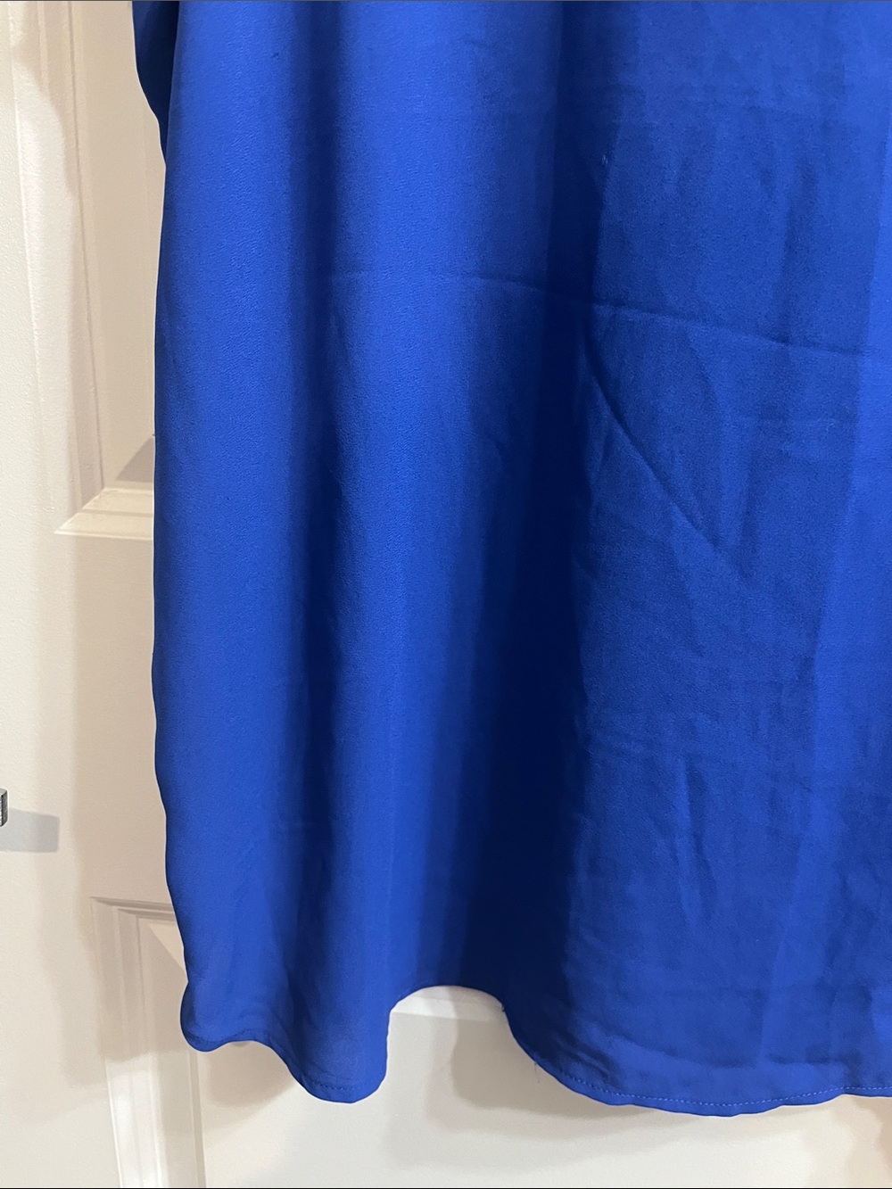 LOFT Cobalt Tie-Neck Flutter Sleeve Blouse - Picture 11 of 13